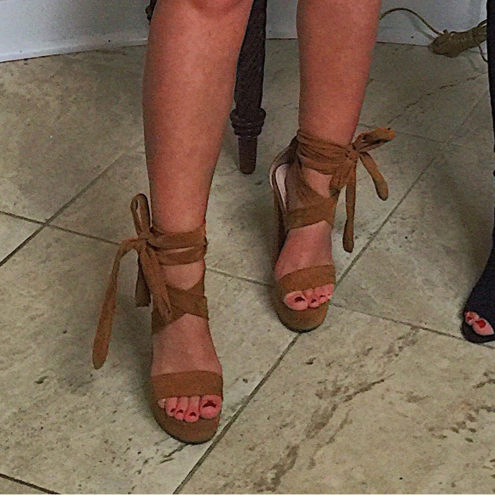 Simmi London Gold Suede wrap up heels